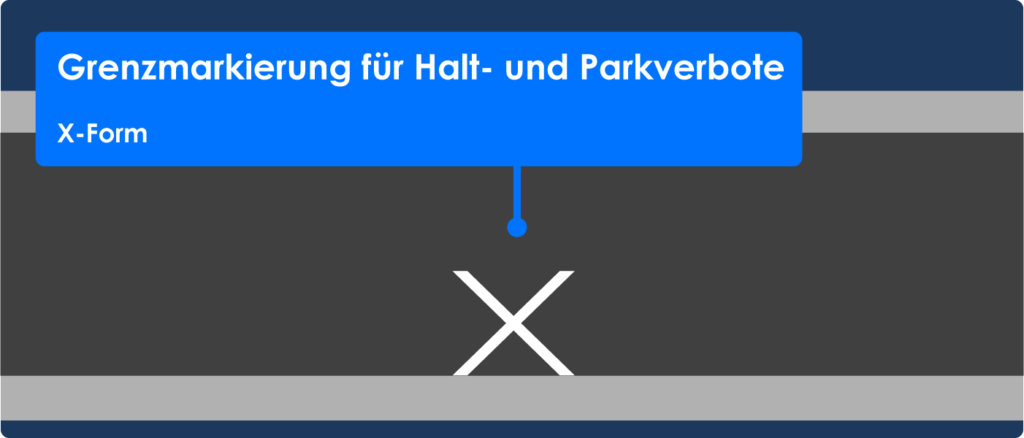 X-förmige Fahrbahnmarkierung zur Kennzeichnung eines Halt- oder Parkverbots