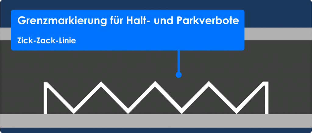 Zick-Zack-förmige Fahrbahnmarkierung zur Kennzeichnung eines Halt- oder Parkverbots